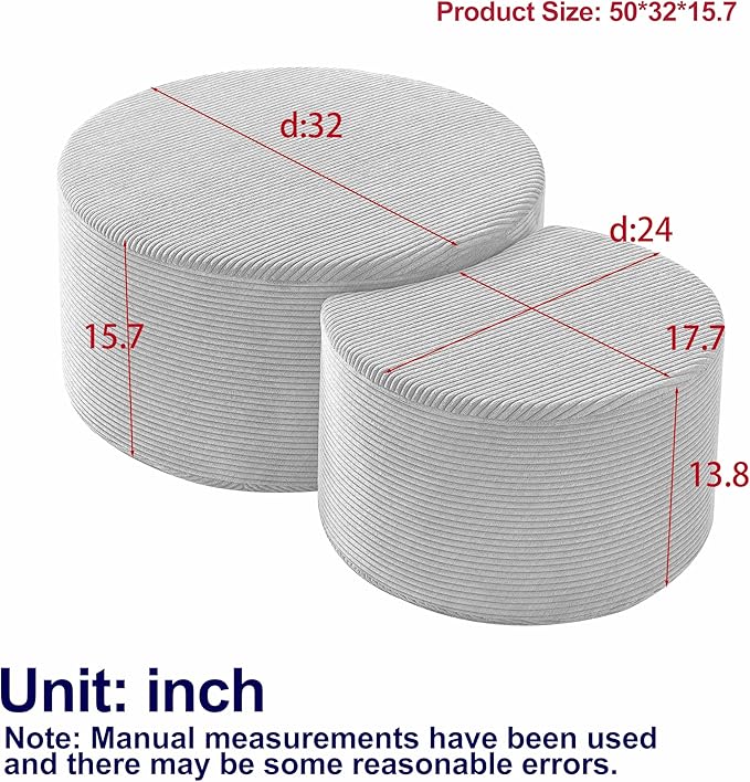 Modern Nesting Coffee Table Set of 2 in Beige, Upholstered Round Living Room