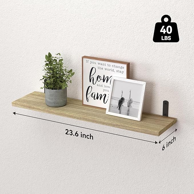 WOPITUES Wood Floating Shelves Set of 6, 24 inch Long Floating Shelves