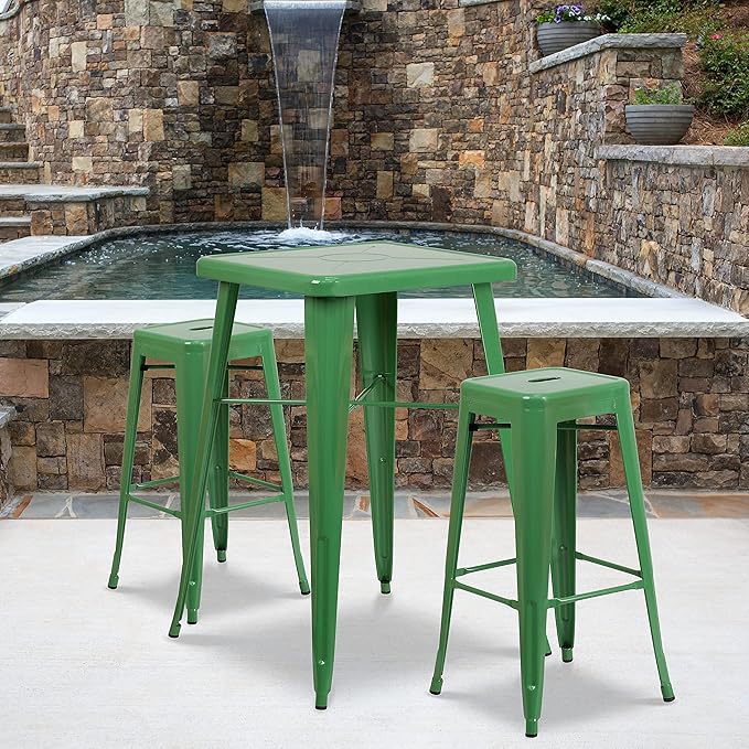 Flash Furniture Lily 4 Pack Commercial Grade 30" High Backless Green Metal