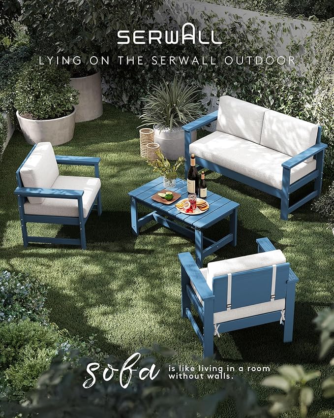 SERWALL 8 Pieces HDPE Outdoor Conversation Sofa Set