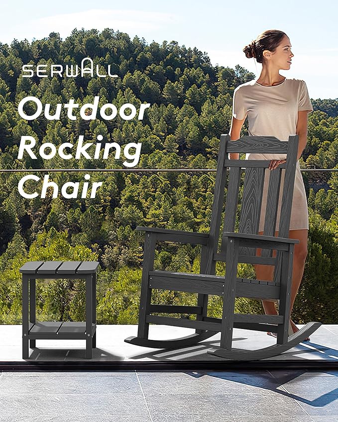SERWALL Gray Outdoor Rocking Chair Set of 4, All Weather Patio Rocking Chair