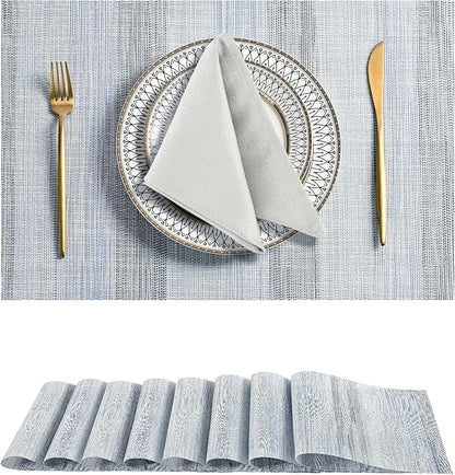 Leetaltree LightSteel Blue Placemats Set of 8 - Heat Resistant Non-Slip Place mats for Dining Table, Washable Durable PVC Vinyl Woven Table Mats（LightSteel Blue, 8）