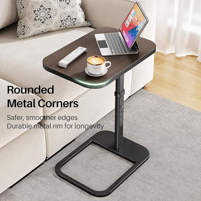 Kitstorack TV Tray Table, Adjustable Height & Rounded Metal Corners, Snack Table