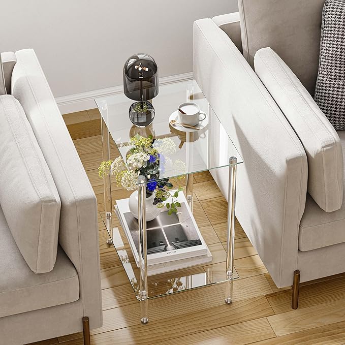 Tempered Glass Side Tables Set of 2 Acrylic End Table