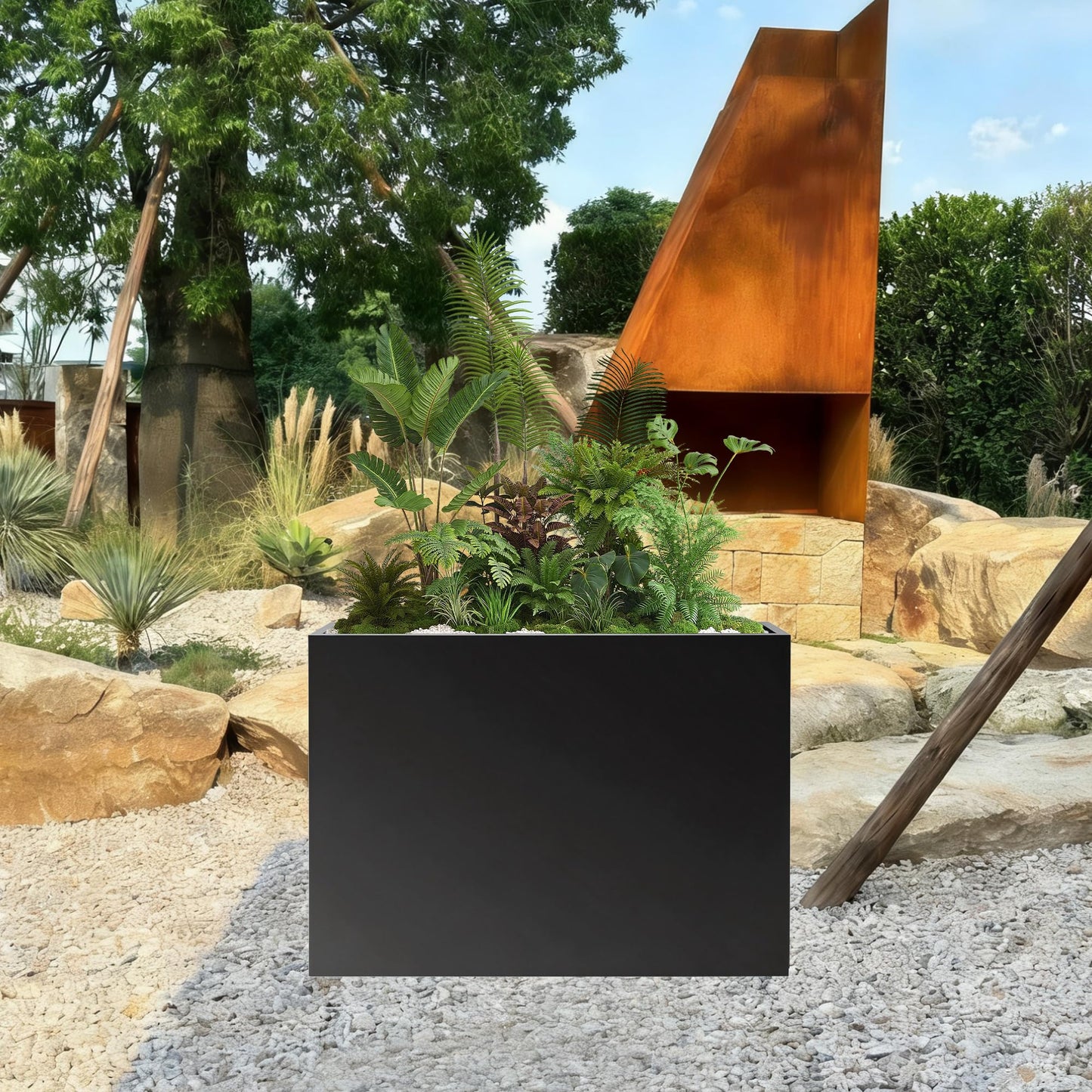 R.Wisem Outdoor planters for Porch Outdoor Tall Planter Box Black Metal Privacy Screen Planter Box Tall Rectangular Narrow Large Big Patio Porch Planter for Outdoor Plants