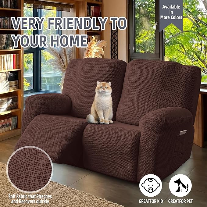 Genina Recliner Loveseat Covers, Stretch Reclining Sofa Covers, 2 Seater Couch