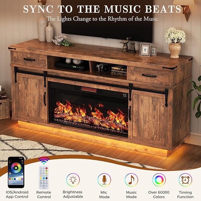 Jocoevol Fireplace TV Stand for TVs up to 65", Electric Fireplace