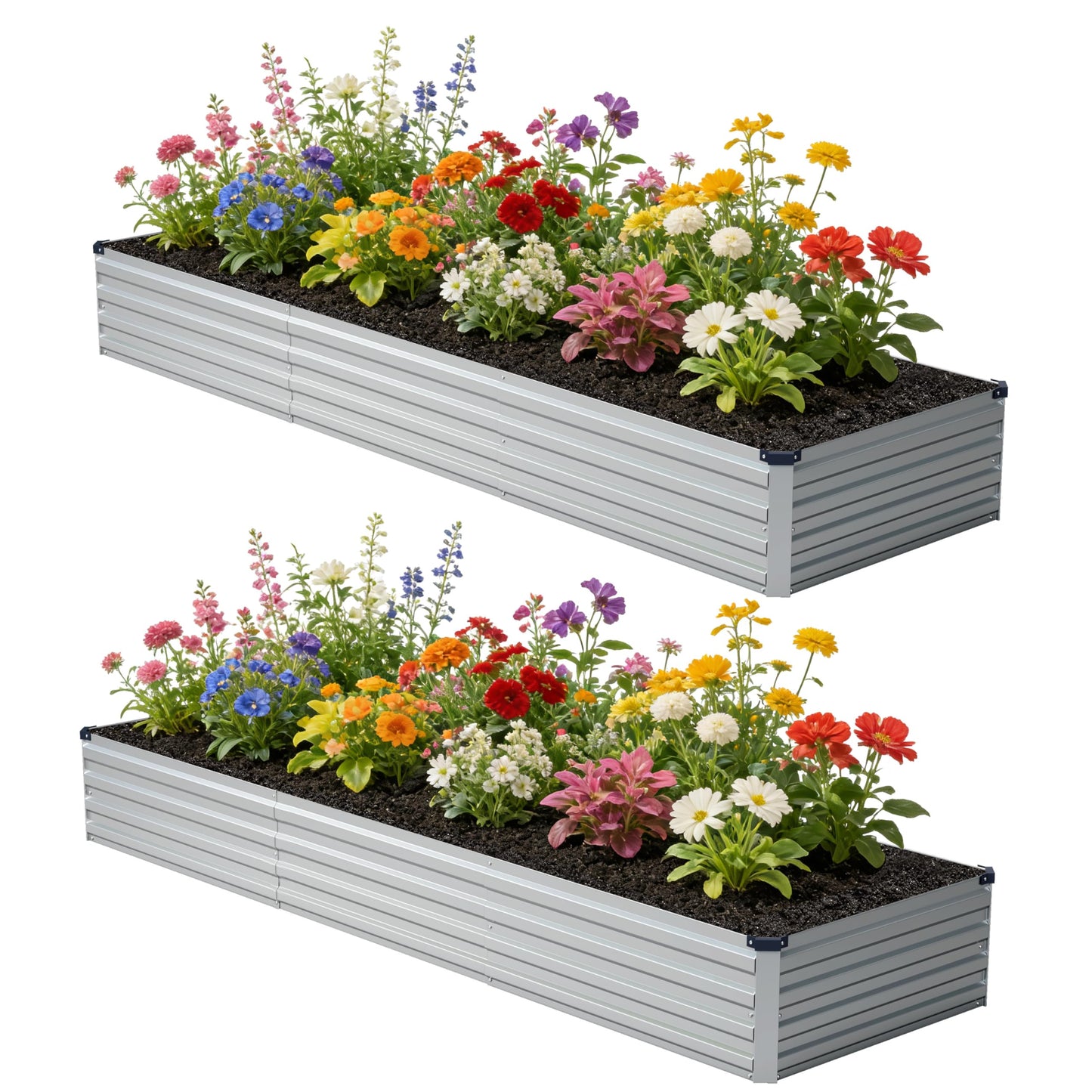 zunatu 12x2x1 ft(2 Pack) Galvanized Raised Garden Bed,Outdoor Planter Box Metal Patio Kit Planting Bed for Vegetables Flowers and Succulents,Silver