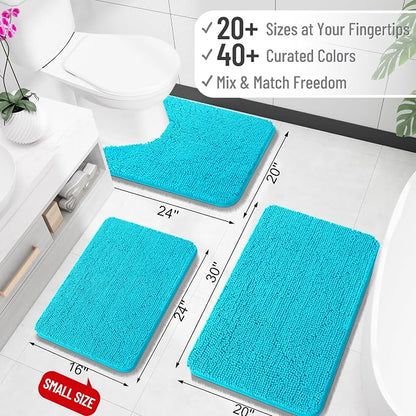 OLANLY Large Bathroom Rugs 44x32, Extra Soft Absorbent Chenille Bath Rugs, Rubber Backing Quick Dry, Machine Washable Bath Mats for Bathroom Floor, Tub and Shower, Home Decor Accessories, Aqua Sky