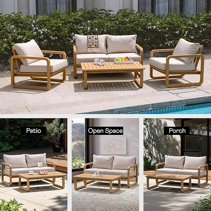Idzo Ivy Loveseat with Coffee Table – Beige Fabric, 2-Seater Outdoor Sofa Set
