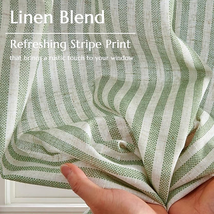 jinchan Striped Linen Kitchen Curtains 30 Inches Length Tier Curtains Farmhouse Modern Cafe Style Small Window Treatments Airy Light Filtering Rod Pocket for Living Room Bathroom 2 Panels Sage Green