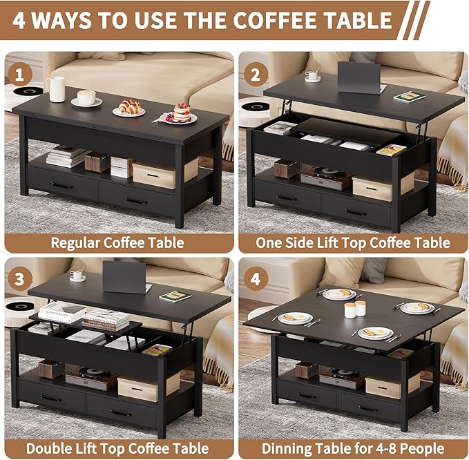 SYESWAY 42'' Lift Top Coffee Table, 4-in-1 Multifunctional Lift Coffee Table
