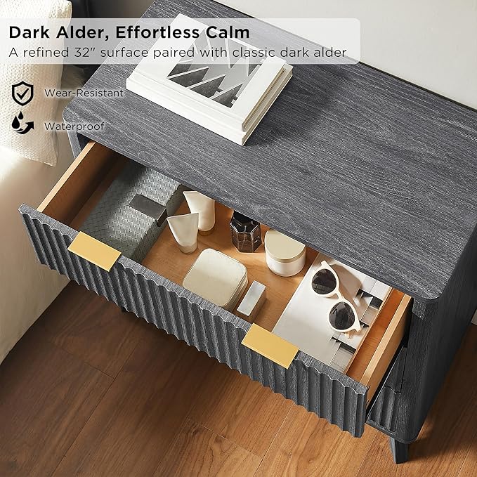 T4TREAM Fluted 3 Drawers Nightstand Set of 2, Oversized Extra Large Modern Side