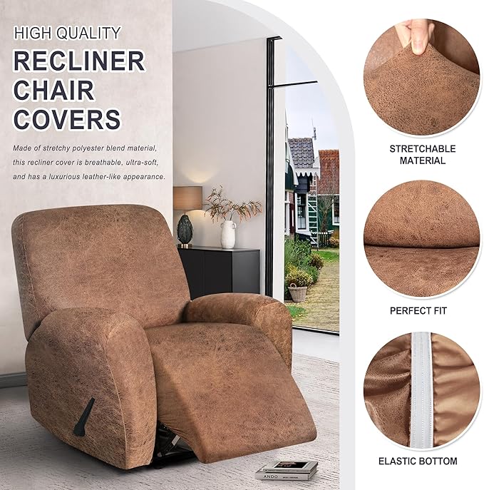 ANARACHON Leather Look Recliner Chair Covers, 4-Pieces Stretch Recliner Cover