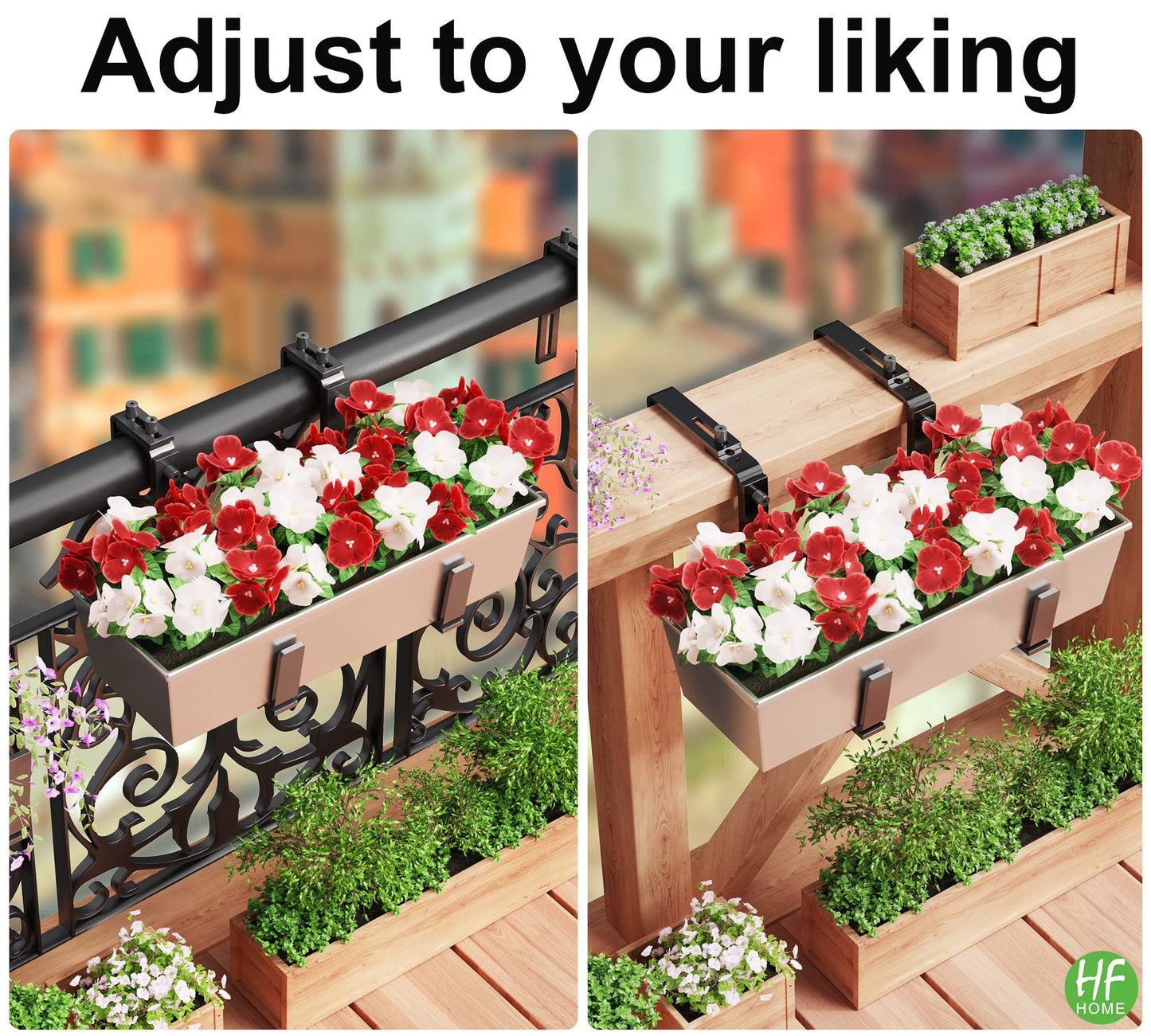 HFHOME 4PCS Adjustable Planter Window Box Planters Hanging Flower Box Holders Brackets, Heavy Duty Wall Mount Holder for Windowsills, Garden, Fences, and Balcony - Black