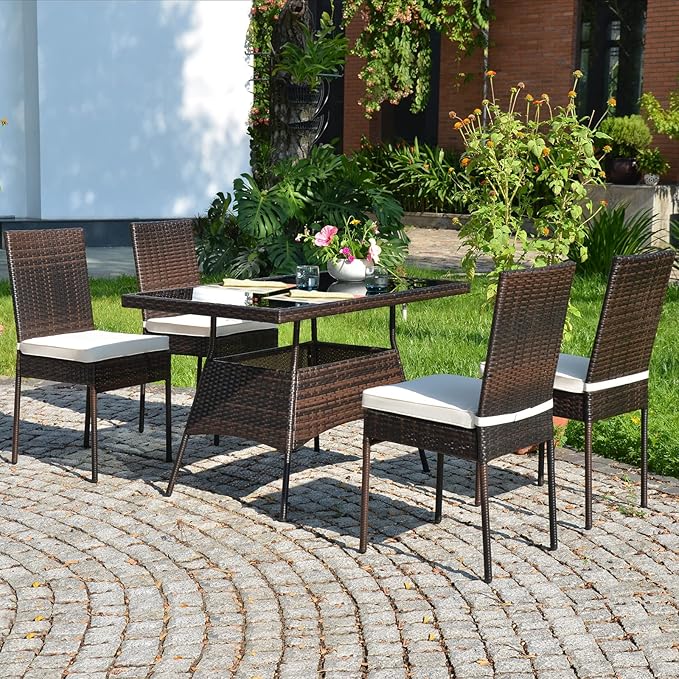 Tangkula 10 Pieces Wicker Patio Dining Set, Outdoor Rattan Table & Chairs Set