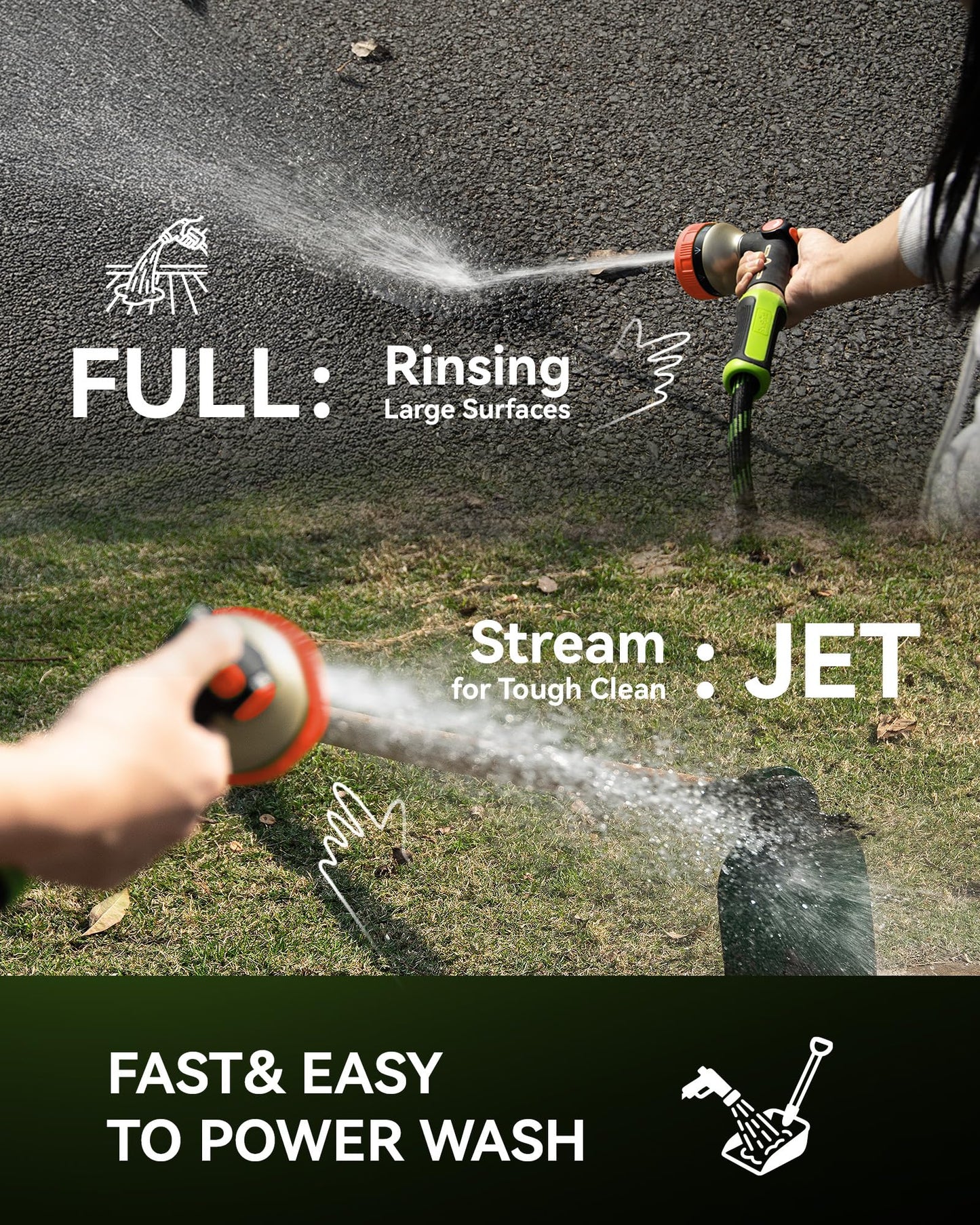 RAINPOINT Hose Sprayer Nozzle Heavy Duty - 8 Spray Patterns Garden Hose Nozzle with Adjustable Flow Control for Watering Plants, Washing Cars,Washing Pets, Thumb Control (Orange)