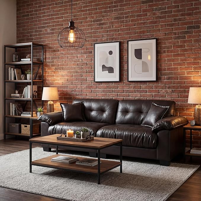 Faux Leather Sofa, Mid Century Modern Leather Upholstered Deep Loveseats