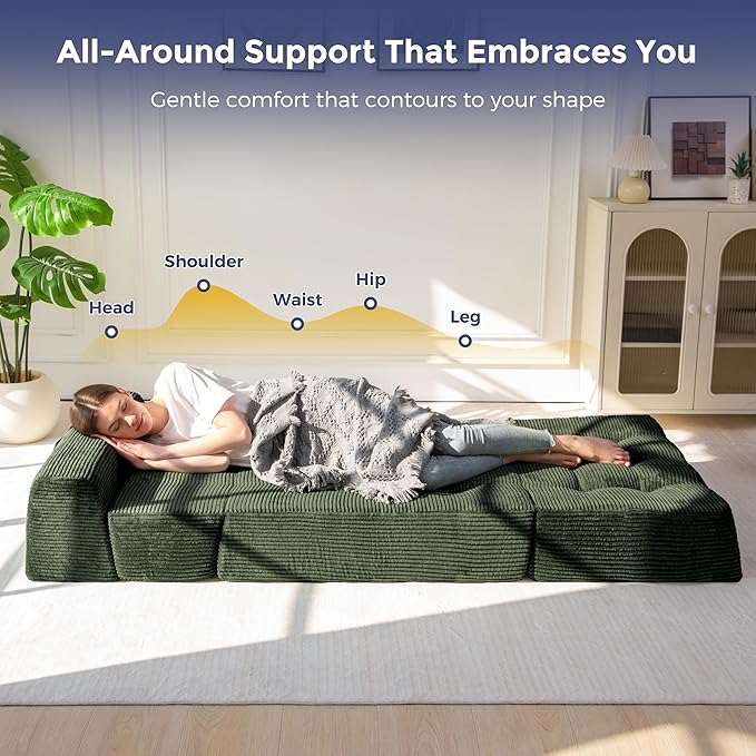 MAXYOYO 8" Folding Sofa Bed, Fold Out Chair Bed Sleeper Chair, Convertible