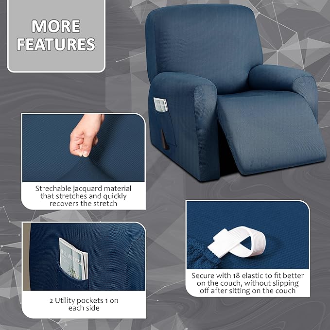ULTICOR 4-Piece, 1 Seat Recliner Cover, Yarn Dyed Reclining Chair Covers
