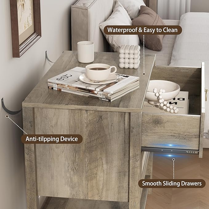 Xixini Nightstand Set of 2, Rattan Boho Bedside Table