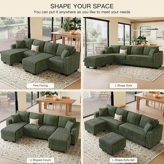 Belffin U Shaped Couch with Reversible Chaises Sectional Couches