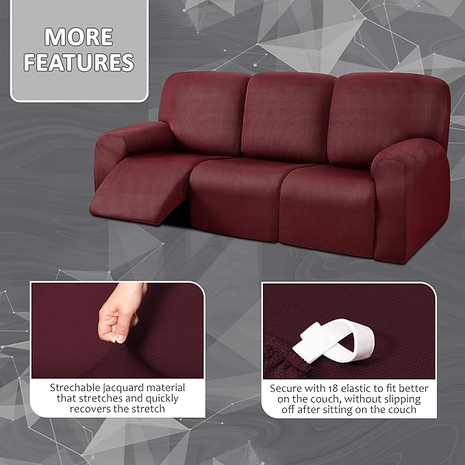ULTICOR 8-Pieces Recliner Sofa Covers, Yarn Dyed Stretch Reclining Couch Covers