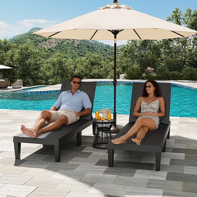 Outdoor Chaise Lounge Chairs Set of 2, 5-Position Adjustable Tanning Lounge