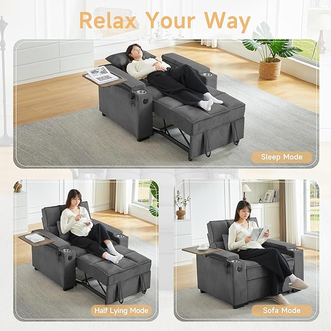 Auvsoce 3-in-1 Folding Convertible Sofa Bed Set of 2, Sleep Couch