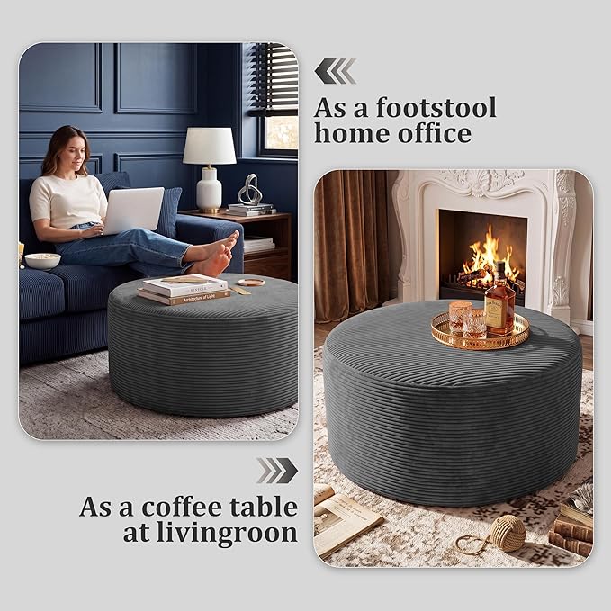BSHOMGI Round Boneless Ottoman Oversized Ottomans