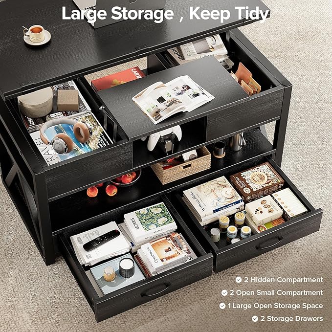 Memobarco 40" Lift Top Coffee Table, 4 in 1 Multi-Function Lift Coffee Tables