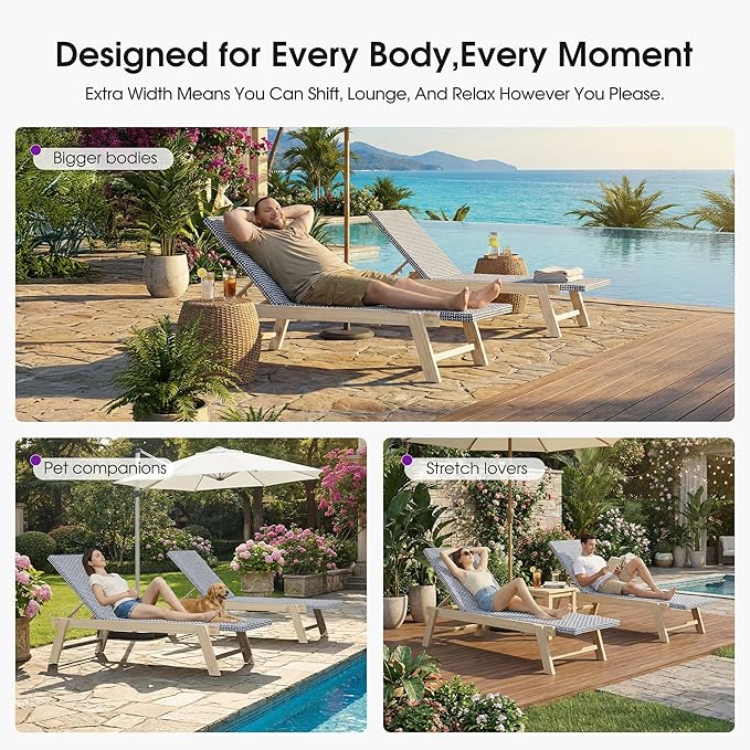 PURPLE LEAF Extra Large Patio Chaise Lounge 2 Pieces French Outdoor Wicker