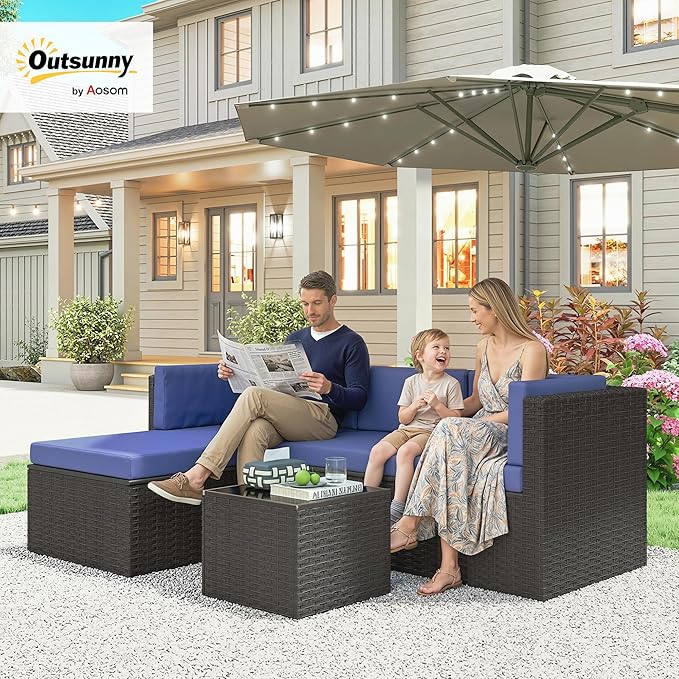 Outsunny 3 Piece Patio Furniture Set, Wicker Rattan Outdoor Patio Conversation