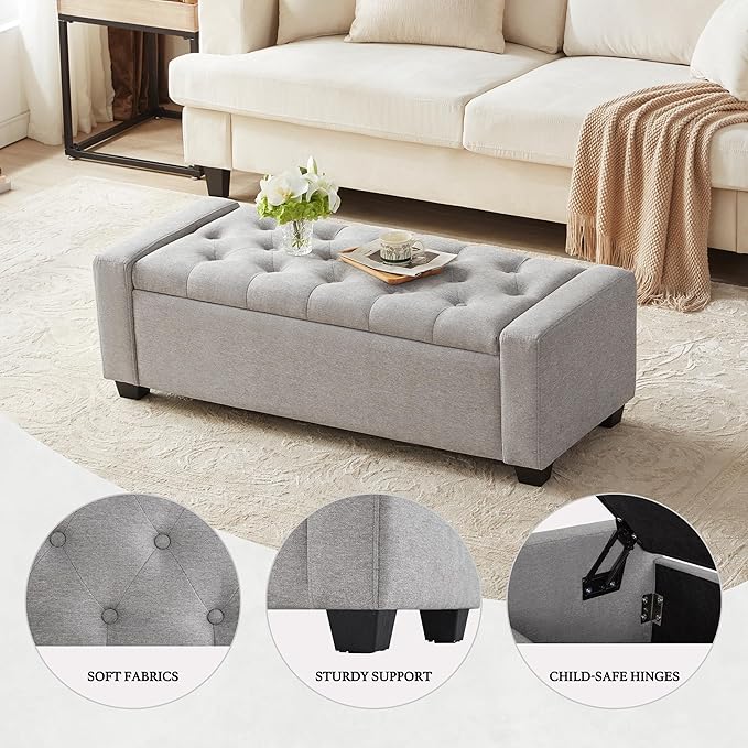 Huatean Home 48" Ottoman with Storage, Storage Ottoman Bench with Safety Hinge