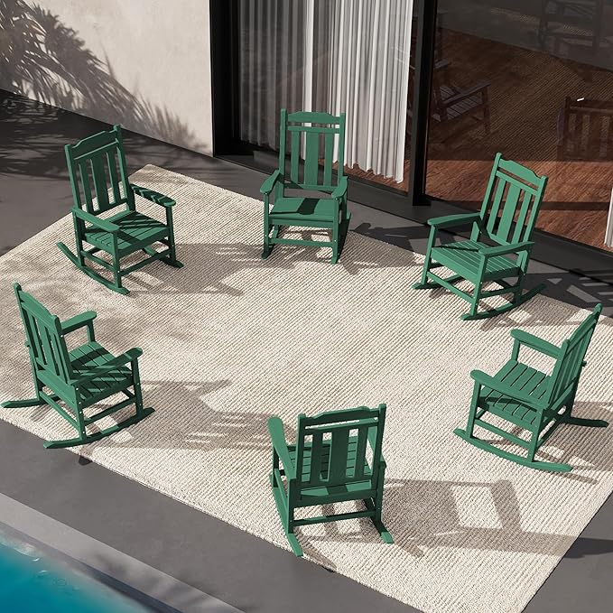 SERWALL HDPE Outdoor Rocking Chair Set of 6, Patio Rocking Chairs Set, Rocking