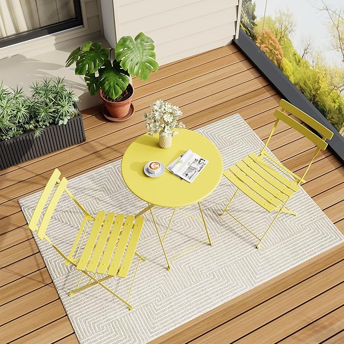 Bistro Table and Chairs Set of 2, 3 Piece Outdoor/Indoor Folding Patio Bistro