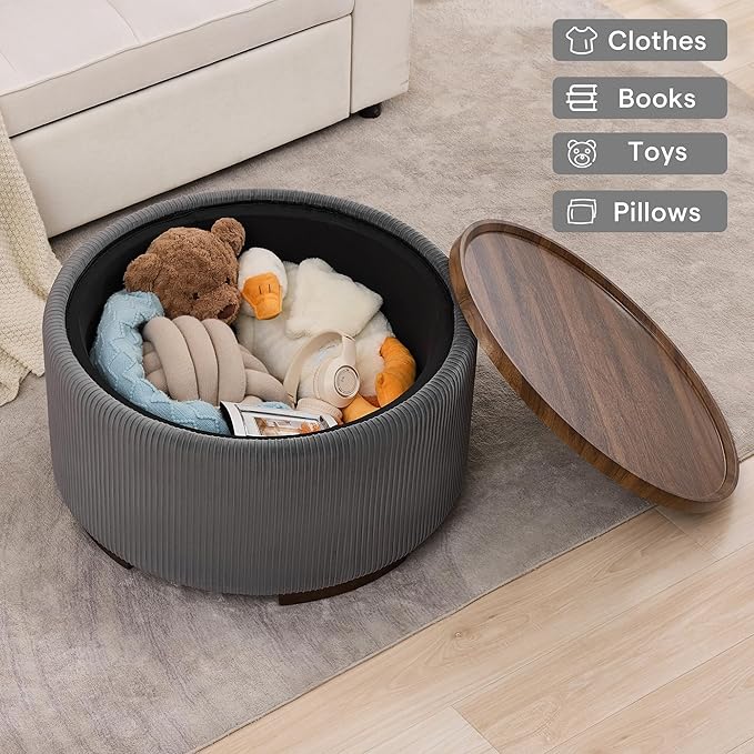 29.5 Inch Round Storage Ottoman Coffee Table, Modern Circle Coffee Table
