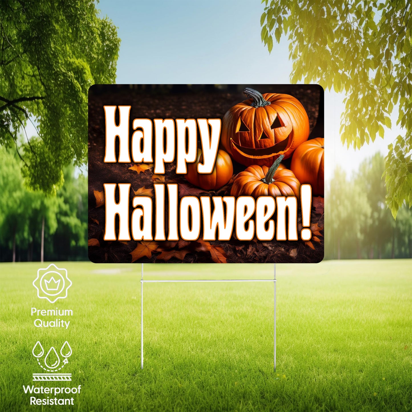 Large Happy Halloween Yard Sign Home Outdoor Lawn Decoration With Stakes Full Moon Bats Scary Spooky Decor 17x13 Inch