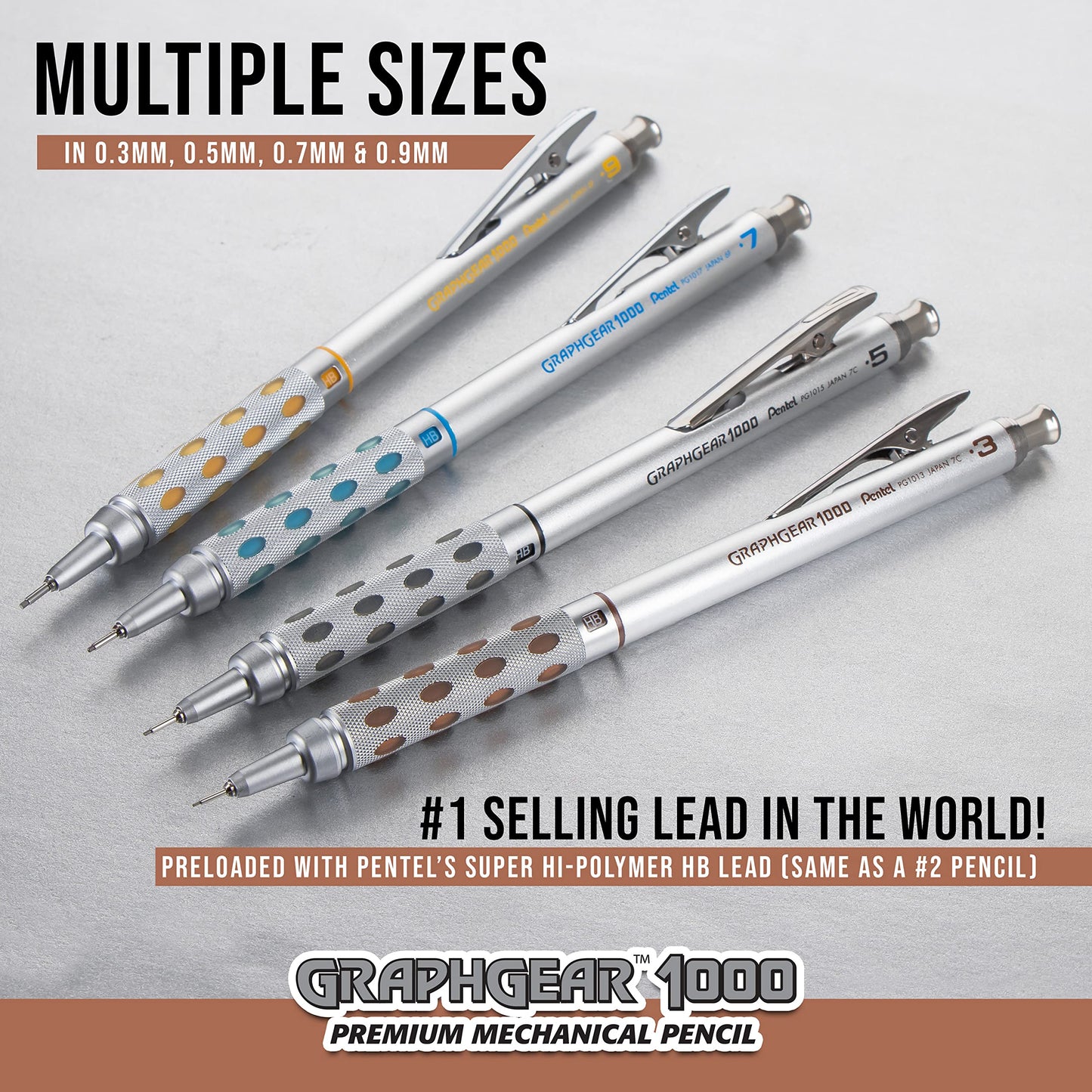 Pentel GraphGear 1000 Mechanical Pencil, (0.5mm) Point Size, Black Barrel, 1 Each (PG1015A)