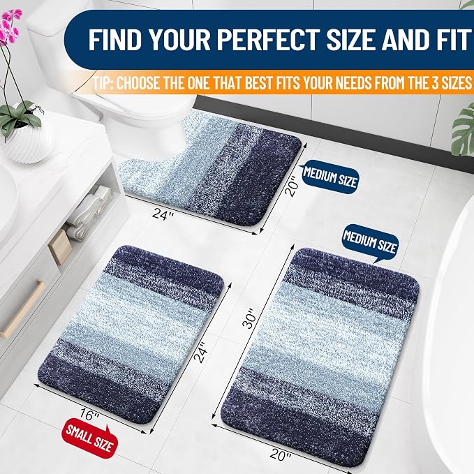 OLANLY Small Bathroom Rugs Mat 24x16, Extra Soft Absorbent Microfiber Bath Rugs, Rubber Backing, Quick Dry, Washable Bath Mats for Bathroom Floor, Tub and Shower, Home Decor Accessories, Airy Blue