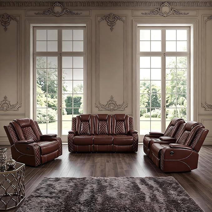 3-Piece Leather Power Recliner Sofa Set