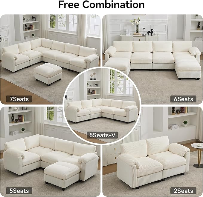 87'' V-Shaped Sectional Sofa Couch, 5-Seater Modular Couches