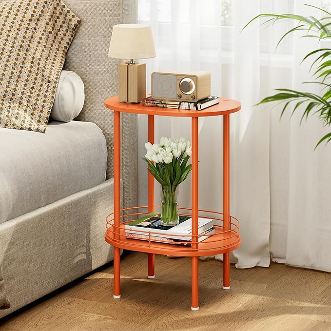 Small Modern Round Side Table Set of 2, 2-Tier Side Tables Living Room