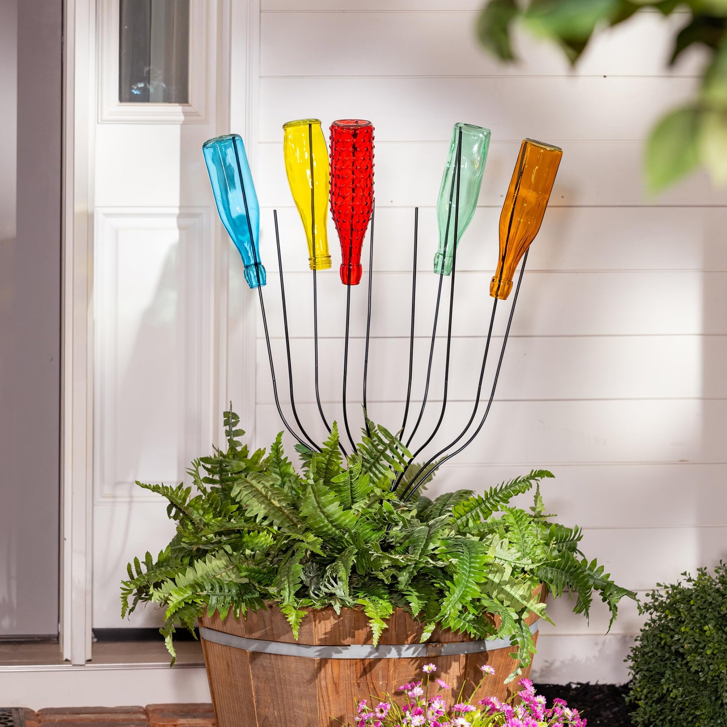 Evergreen Garden Glass Bottles for Bottle Tree, Wine Bottles for Decorativation Indoor Outdoor Wedding Christmas Party Decor (Rainbow, Set of 5)