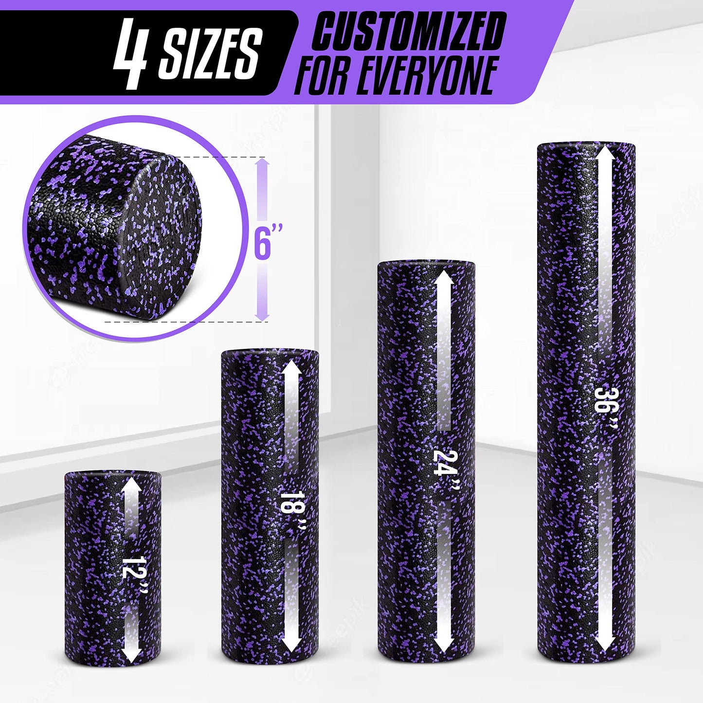 Yes4All High-Density EPP Round Back Roller Foam, Exercise Foam Roller for Yoga, Pilates & Stretching - 12, 18, 24, 36 inch