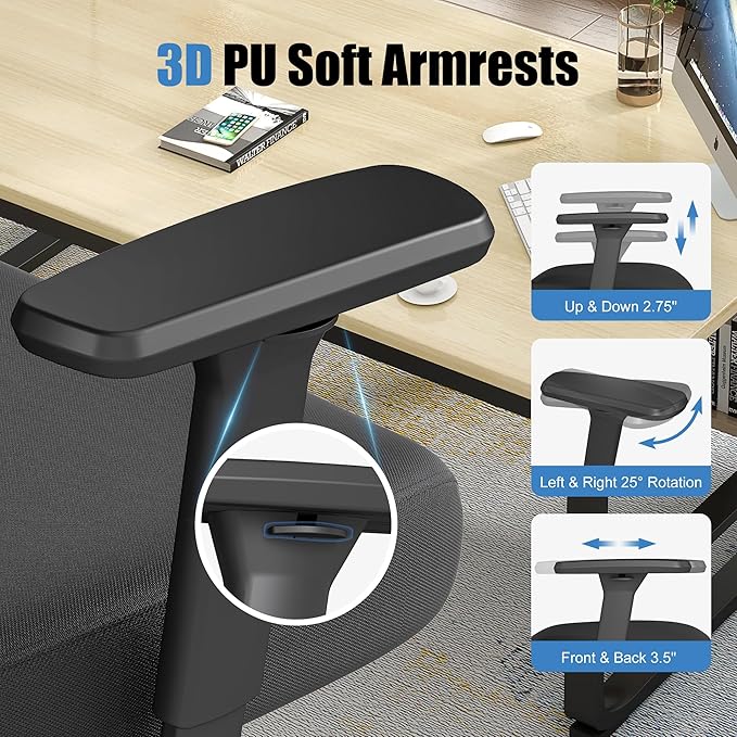 Ergonomic Office Chair with Footrest – Adjustable Lumbar Support, 3D Armrests &