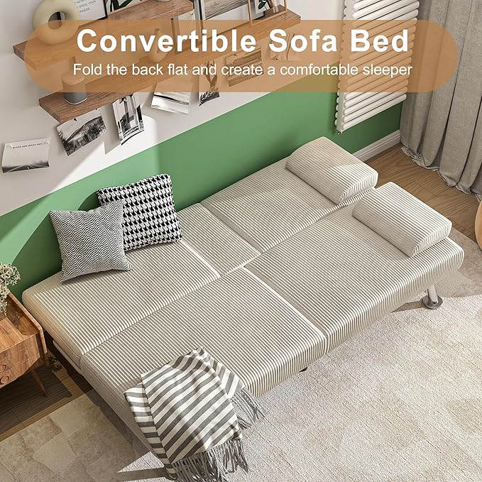 Shahoo Modern Upholstered Convertible Folding Futon Sofa Bed
