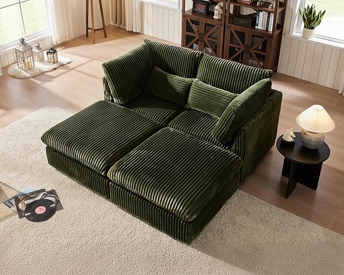 77" Oversized Corduroy Couch Modular Sectional Sofa, Washable Cloud Couch