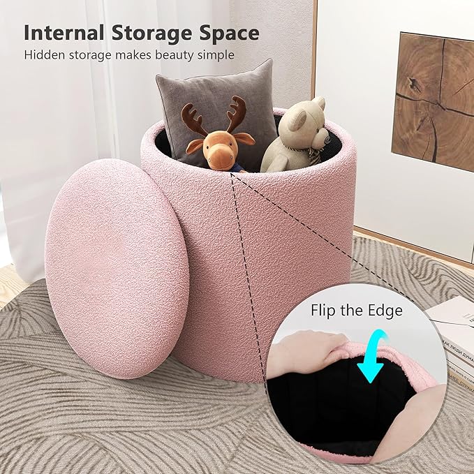 Cmishe Ottoman Poufs with Storage, Soft Upholstered Vanity Stool