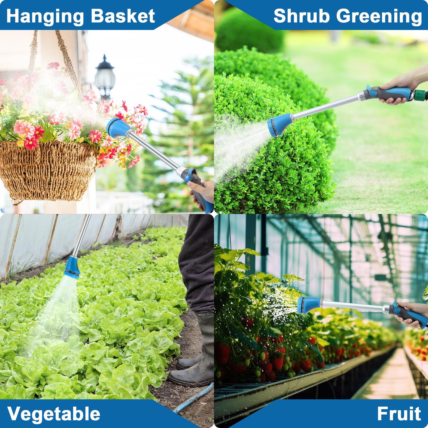Saillong 18" Watering Wand for Garden Hose Heavy Duty, Metal Garden Hose Wand Sprayer with Thumb Control & 8 Spray Patterns, Hose Nozzle Wand for Lawn Plants Hanging Baskets, Pipe Tape Included